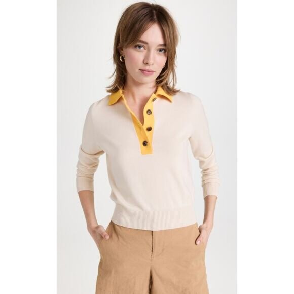 Tory Burch Contrast Collar Long Sleeve Polo Sweater - Picture 1 of 13